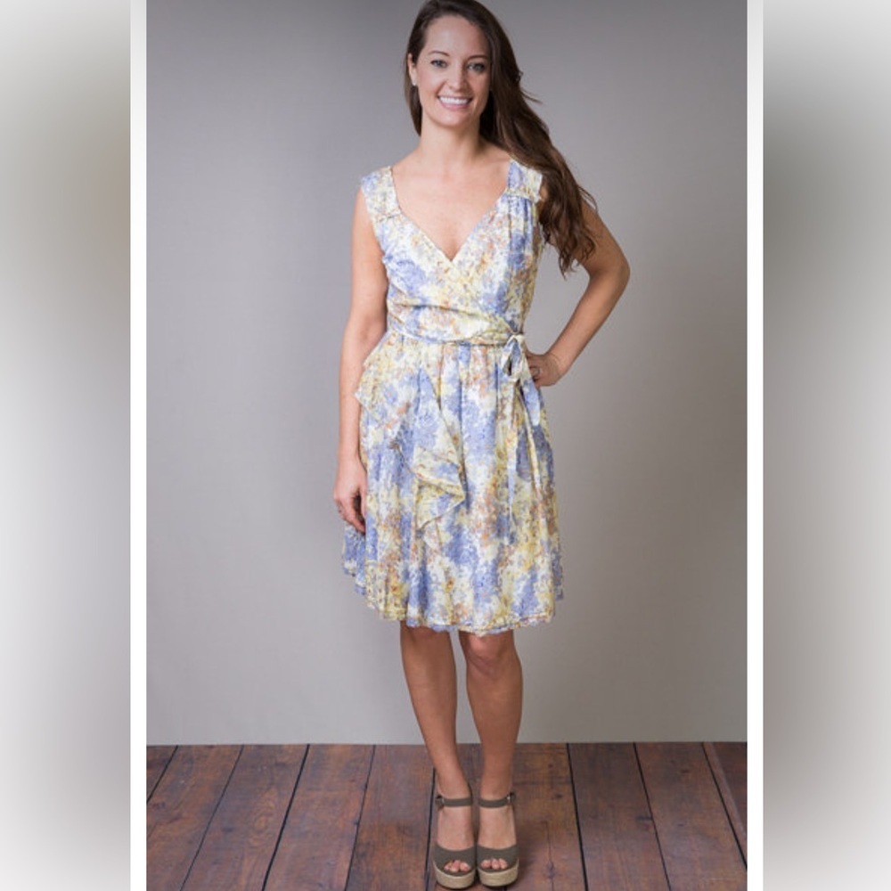 Project Alabama Women’s Faux Wrap Floral Belted Silk Cotton‎ Fit Flare Dress